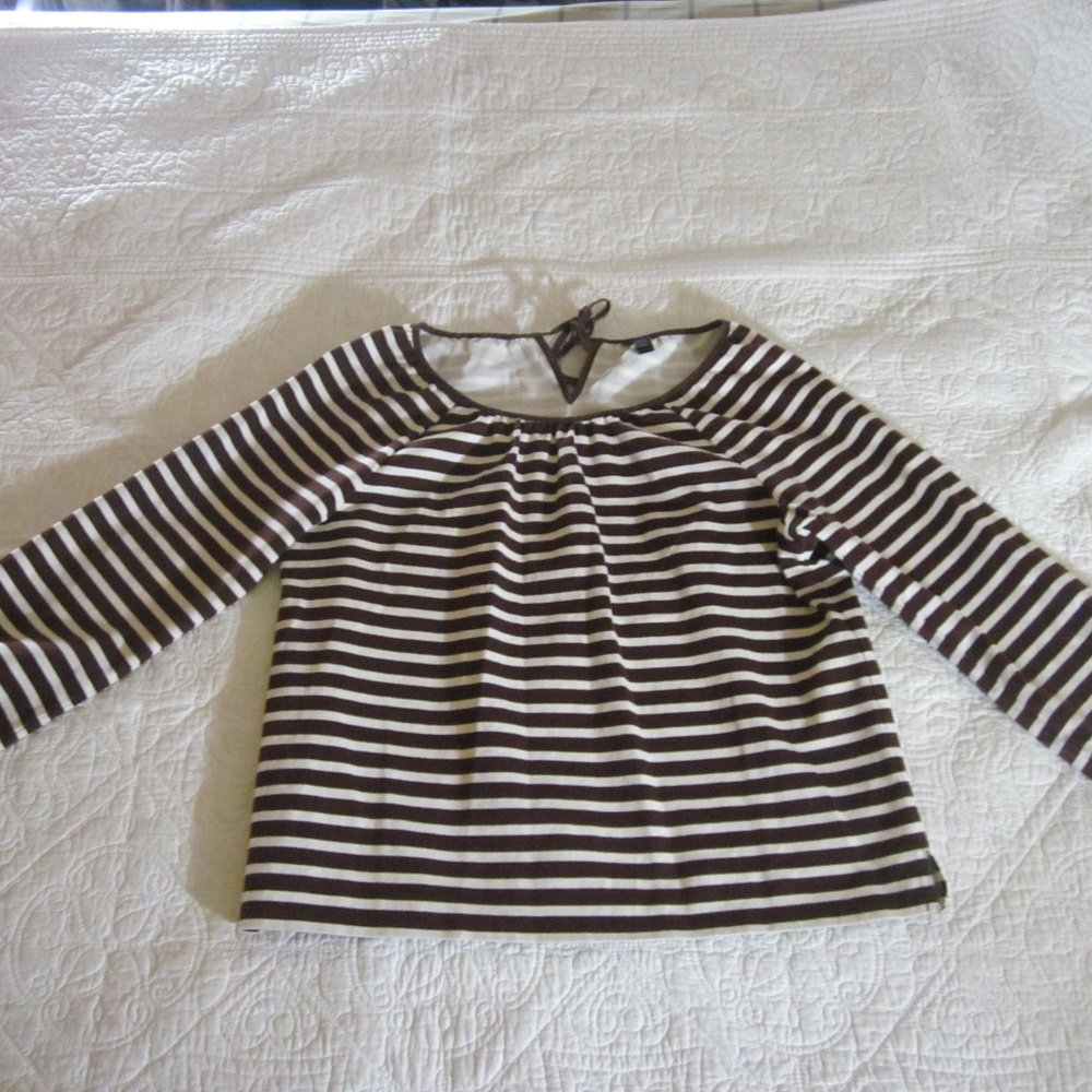 J. Crew Top M Brown/White Striped Peasant Top